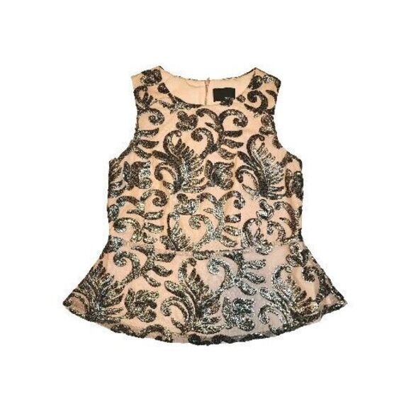 Anthropologie Tops - Anthropology Greylin Embellished Sequin Peplum Top Women's Size Petite Medium